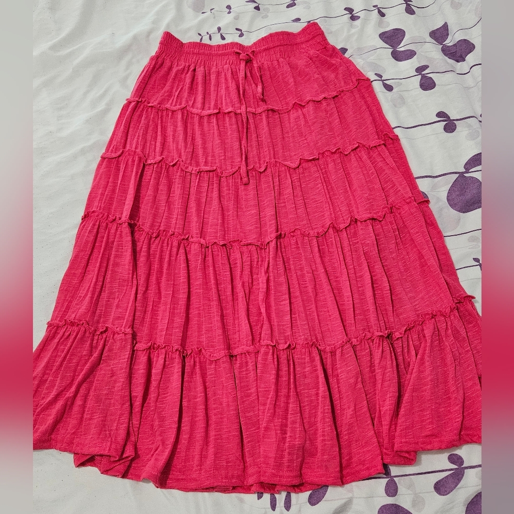 Hot Pink Maxi Flowy Skirt with Stretch